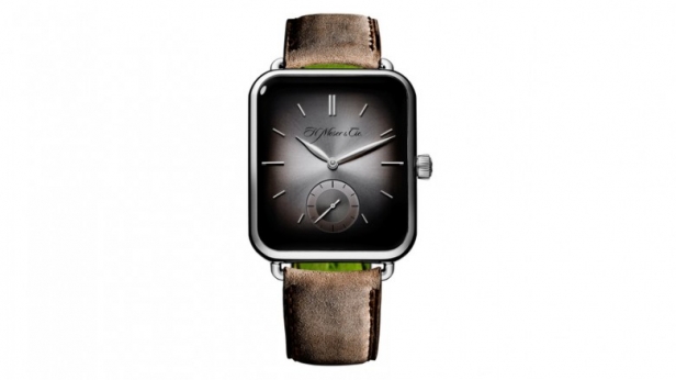 L’horloger suisse H. Moser & Cie répond à l'Apple watch par la Swiss Alp Watch: design rectangulaire similaire, mais aucune fonction connectée ! Une montre mécanique à remontage manuel parée d’un boîtier en or blanc 18 cts ! 50 exemplaires à 23 000 €