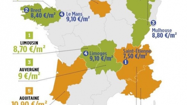 La Carte de France des loyers en 2016
