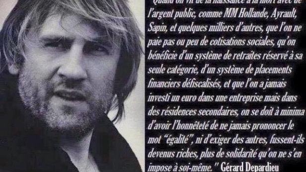 La déclaration de Gérard Depardieu pour la postérité... à propos des socialistes et de leur pseudo réthorique sur la solidarité