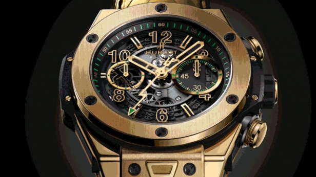 L'homme le plus rapide au monde à sa montre édition prestige: Big Bang Unico Usain Bolt de Hublot ! Boîtier et lunette sont en or jaune 18 cts et le bracelet est en vachette cousu sur caoutchouc, tout en or brillant.Il n'y en aura que 100 exemplaires