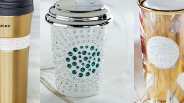 Une édition limitée de tasses Starbucks, décorées par Swarovski - 3 modèles vendus entre 49.95 dollars et 109.95 dollars, de quoi déguster un café bling-bling !