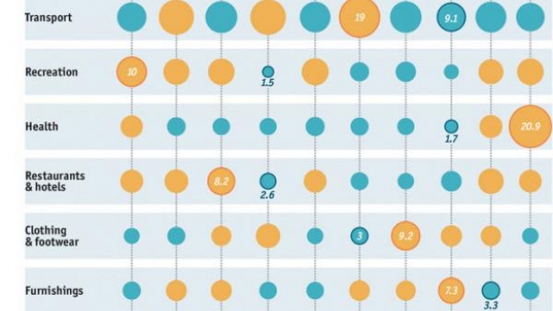 Avez vous déjà réfléchi à ce que vous dépensez ? Et en dehors de la France ? Les Russes dépensent 30% en alimentation, 9% en vêtements et 8% en alcool ! Les Américains dépensent 21% en santé ! Les Japonais mettent 25% en habitation !