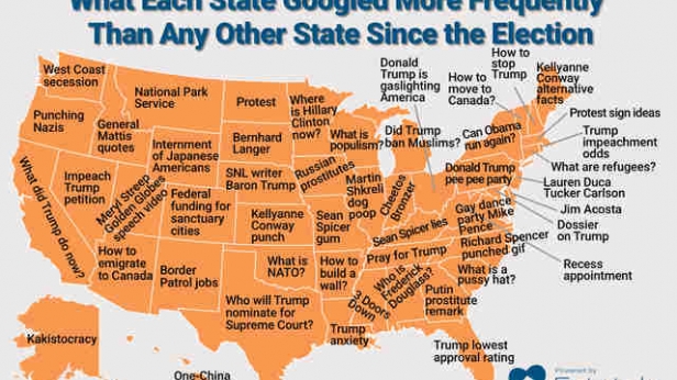 Voici Etat par Etat, aux USA, les requêtes les plus tapées dans google. Vraiment étonnant comme carte !