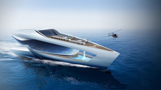 CF8 Future Concept Yacht est un bateau de plaisance aux aspects futuristes: Intégrant 8 suites et un espace privé de 170 m2, une piscine, un garage, une salle de cinéma, salle de sport, ainsi qu’un helipad...il est estimé à 80 millions de dollars !