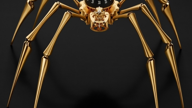 Arachnophobes s'abstenir ! MB&F présente sa nouvelle horloge en forme d'araignée géante, baptisée "Arachnophobia":son mécanisme comprend 218 composants et le mouvement est un L’Epée 1839 modifié pour l’occasion ! La version or est vendu à 17 200 $