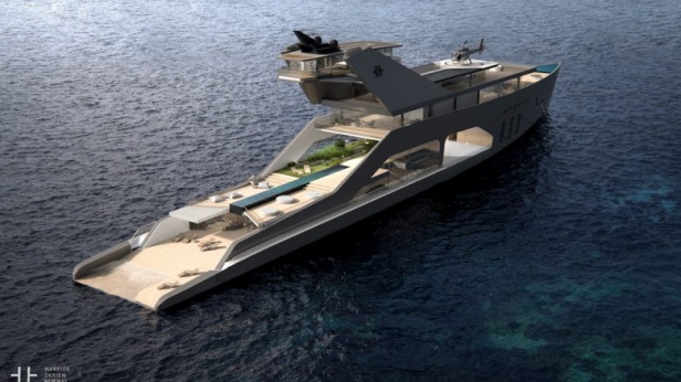 Ce concept de yacht est unique ! Imaginé par le studio Hareide, il possède sa propre plage et a diminué son empreinte écologique en se dotant de 300 m² de panneaux solaires et d'un moteur hybride diesel/électrique pour les longues croisières