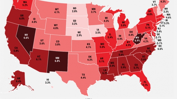 Le taux de chômage aux Etats Unis en octobre 2015, Etat par Etat